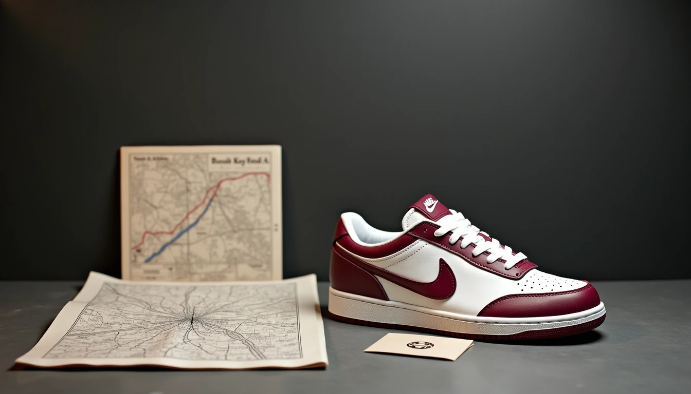 Sneaker with hotel key card and circled map cities