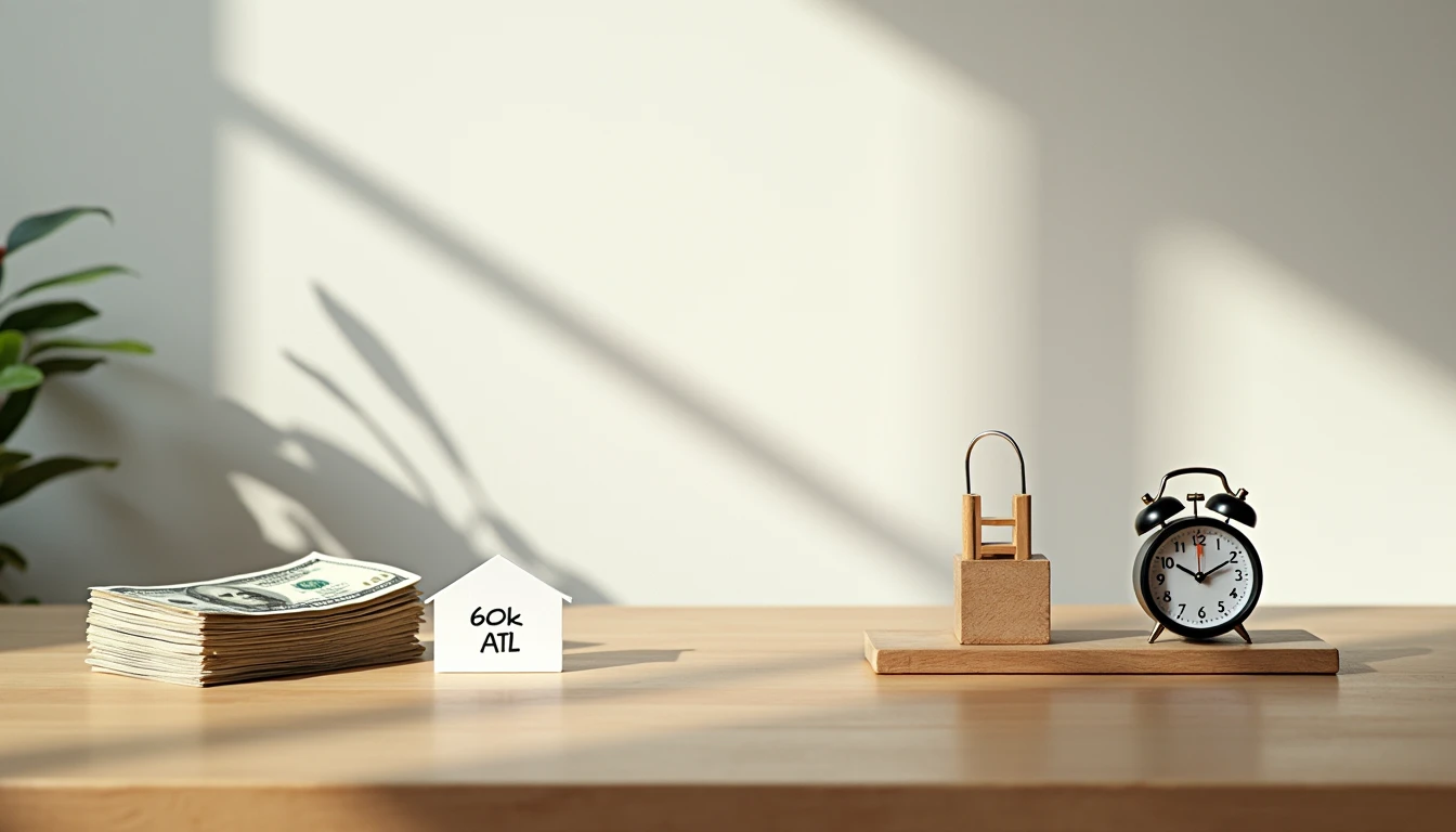 Money and house symbol next to broken ladder and late clock