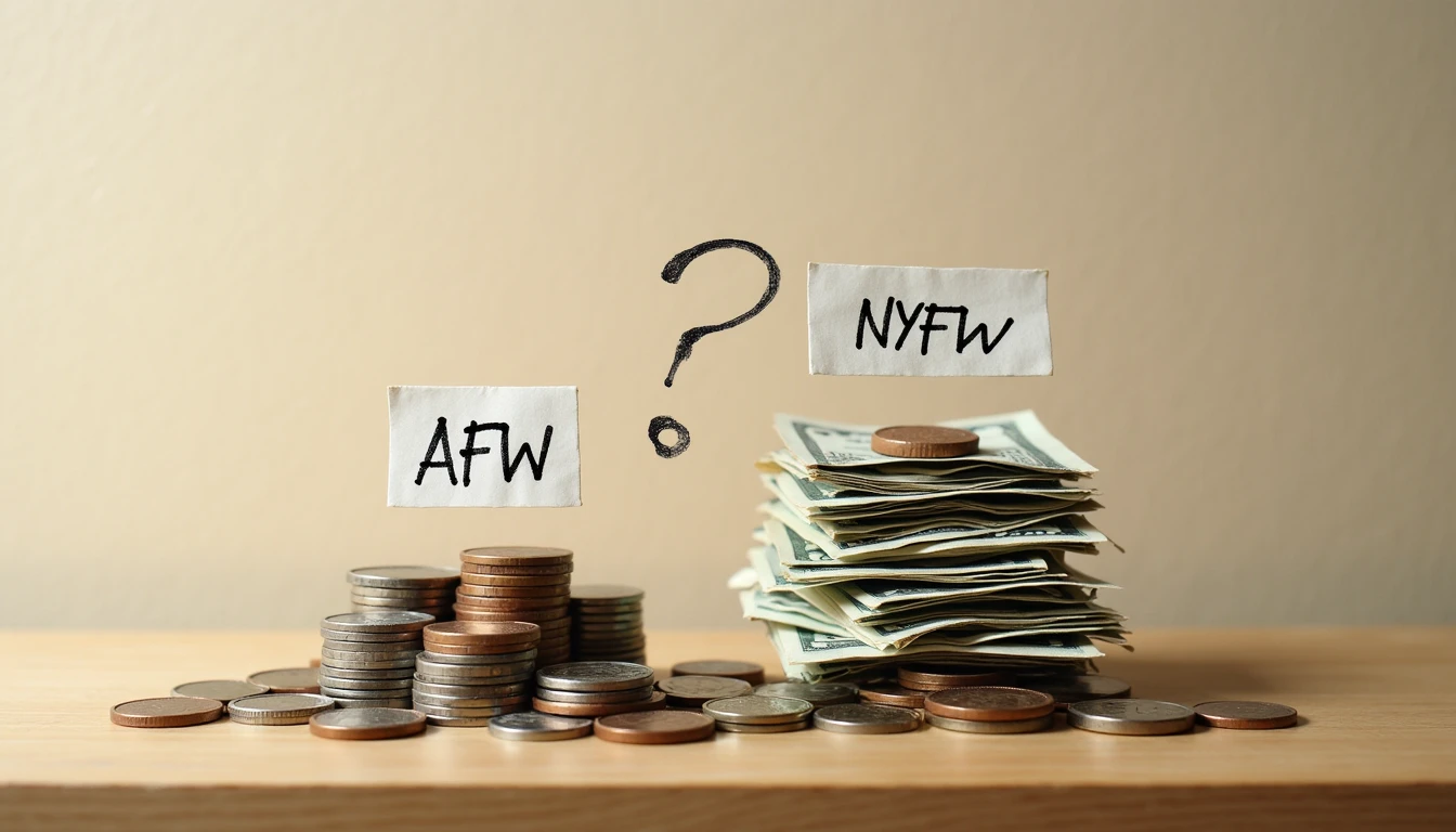 Small coin pile labeled AFW next to larger pile labeled NYFW