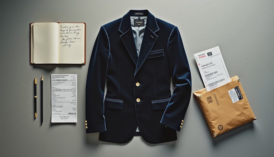 Atlanta Assistant Infrastructure Vintage blazer with notebook boarding pass and shipping envelope